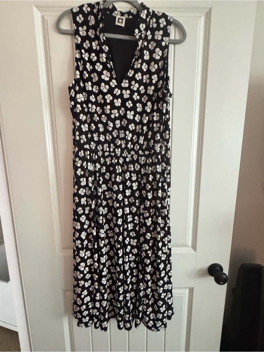 Anne Klein Black Midi Dress with White Floral Pattern